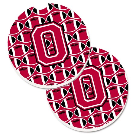 Carolines Treasures Letter O Football Crimson and White Set of 2 Cup Holder Car Coaster CJ1079-OCARC